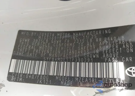 2026 Toyota Corolla Le из США, поврежденный, VIN 5YFB4MDE5TP390291